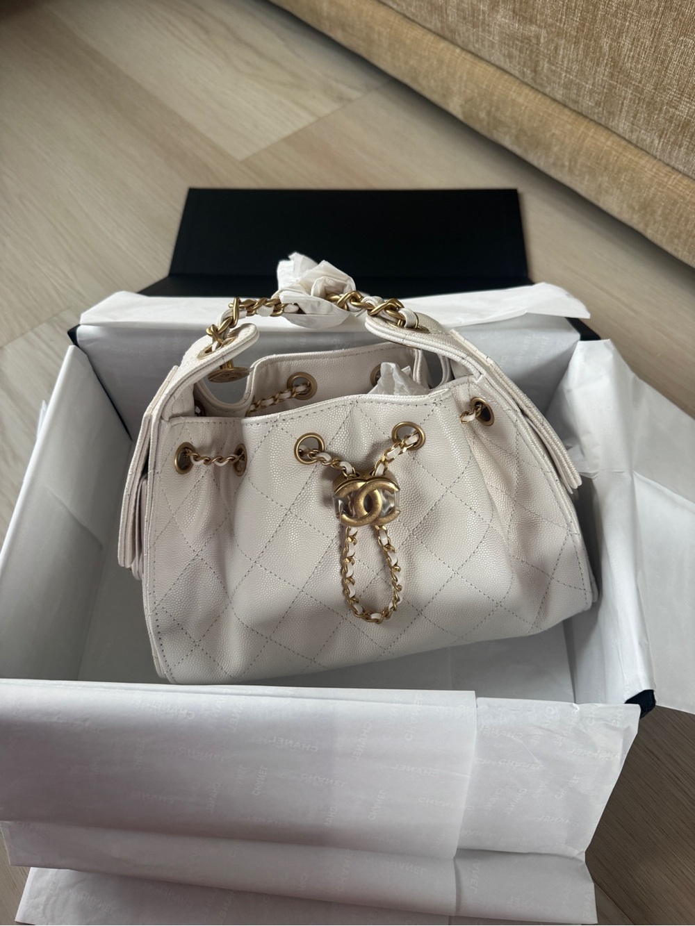 Chanel 25 mini white caviar leather with gold hardware brand new